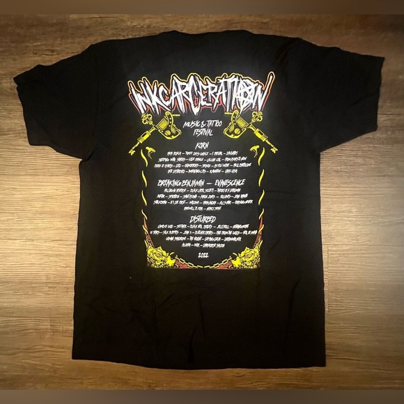 Inkcarceration 2022‎ Large Tshirt Music  Tattoo Festival Ohio Korn Disturbed B33 - Picture 2 of 7